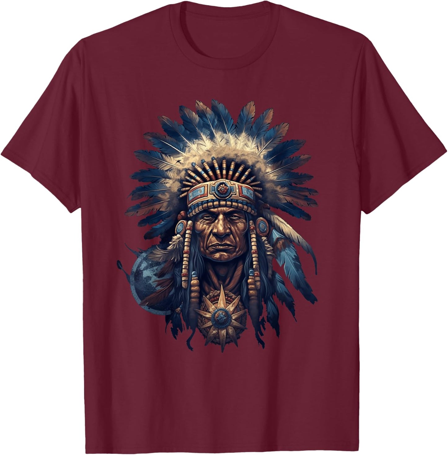Native American Indian Headdress Traditional Art Men Women T-Shirt - T-Shirt | Maroon