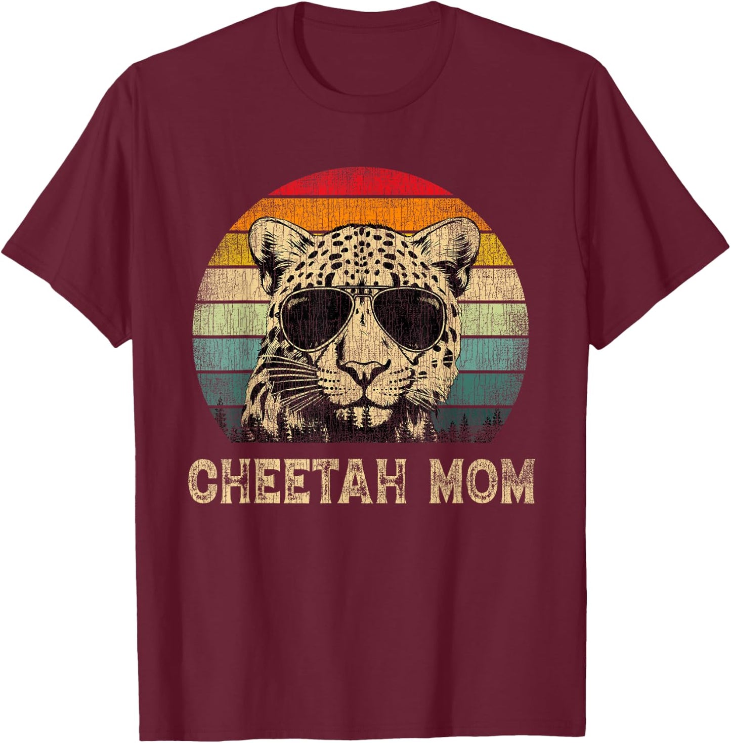 Vintage Cheetah Mom Cheetah Lovers Mommy Mother's Day T-Shirt - T-Shirt | Maroon