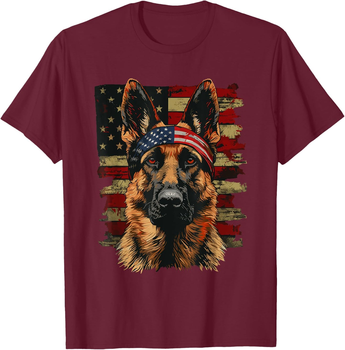 German Shepherd Patriotic 4th Of July USA American Flag T-Shirt - T-Shirt | Maroon