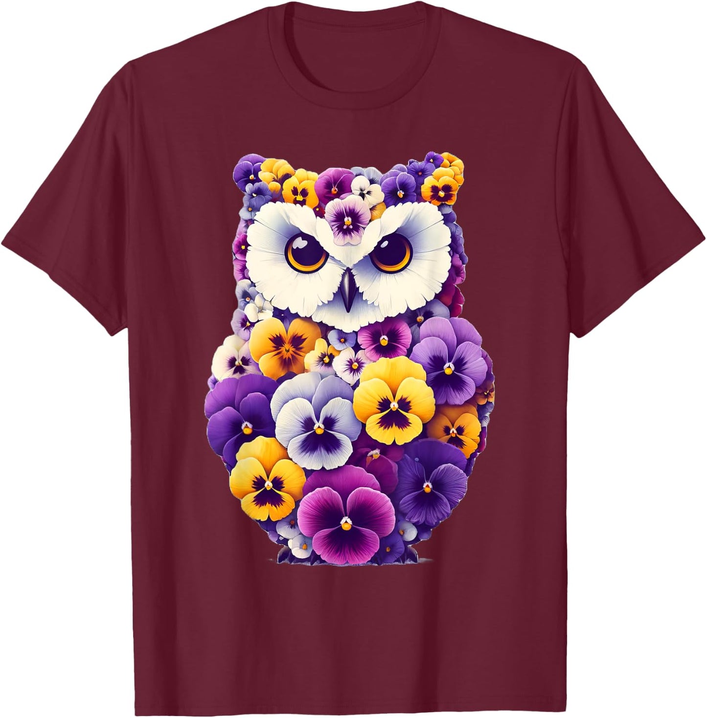 Pansies Owl Flower Pansy Gardening Floral T-Shirt - T-Shirt | Maroon