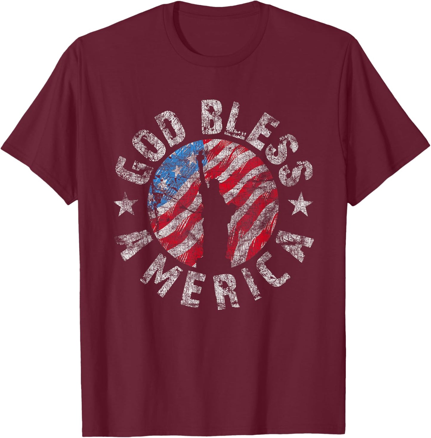 god bless america christian American flag Patriotic T-Shirt - T-Shirt | Maroon
