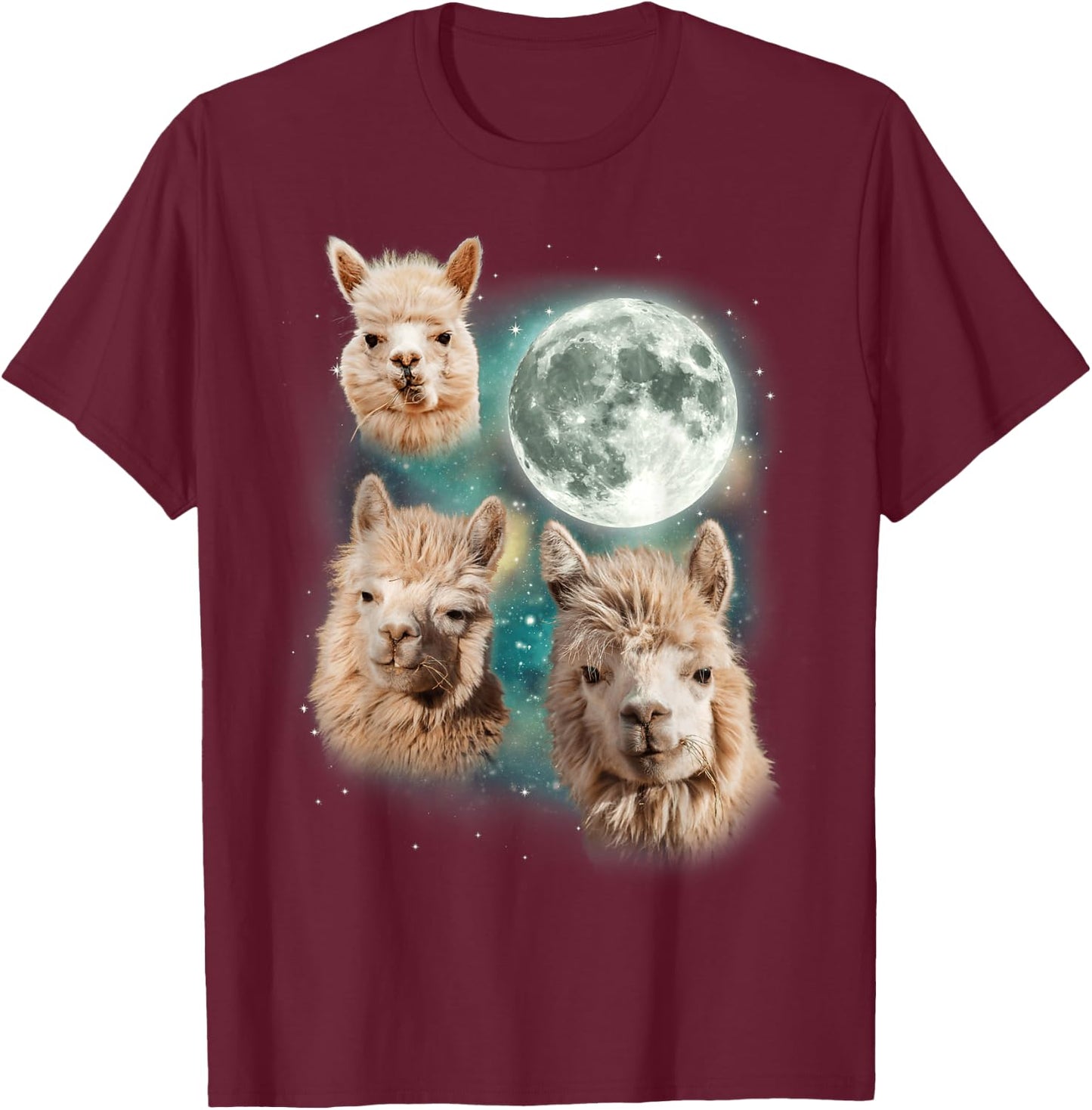 Three Alpacas Howling At The Moon | Alpaca Farm Owner Parody T-Shirt - T-Shirt | Maroon