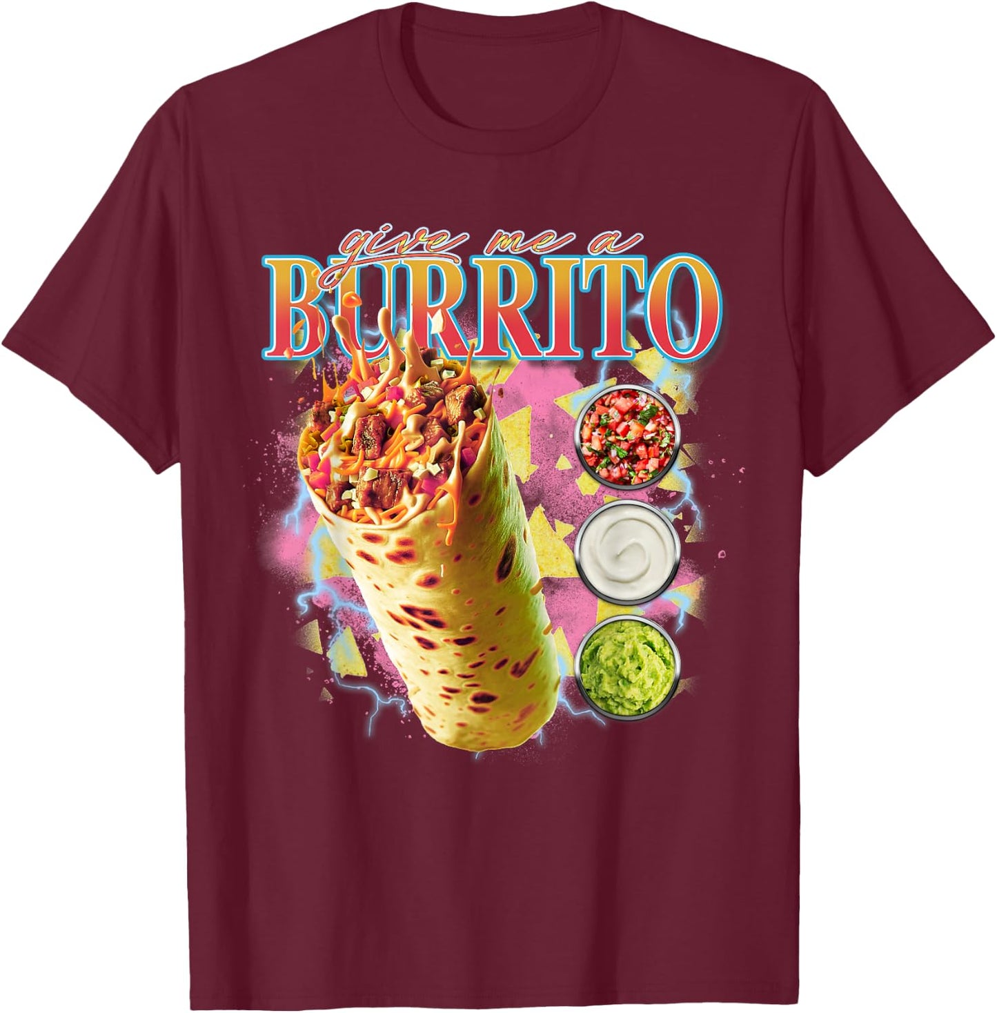 Give Me A Burrito 90s Bootleg Rap Rock Concert T-Shirt - T-Shirt | Maroon