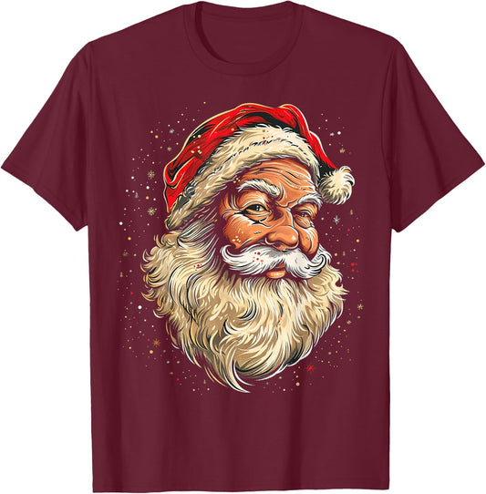 Santa Claus Christmas Graphic X-Mas Art Family Santa Claus T-Shirt - T-Shirt | Maroon
