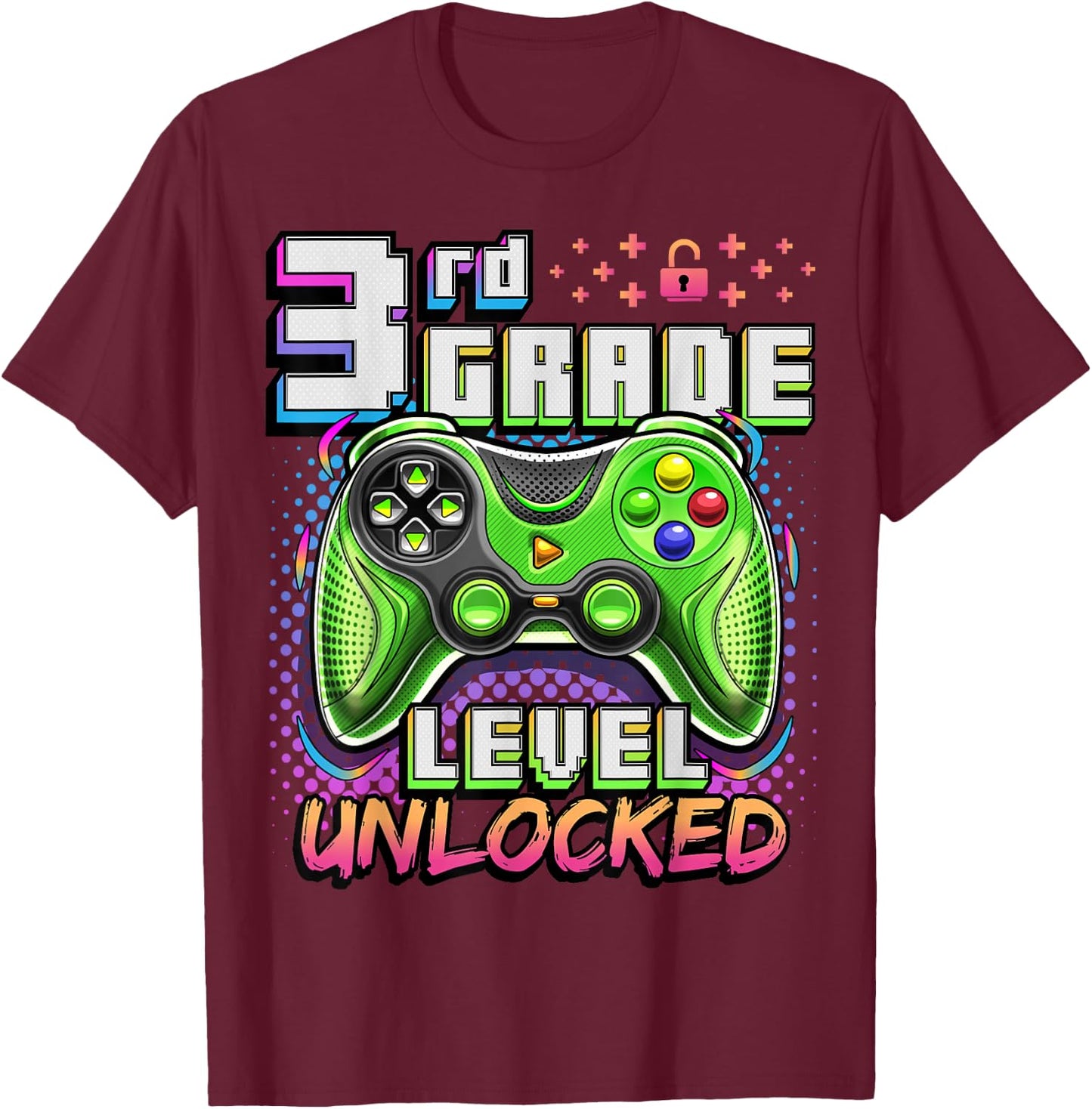 Back to School 3rd Grade Boys Gamer First Day School Level T-Shirt - T-Shirt | Maroon