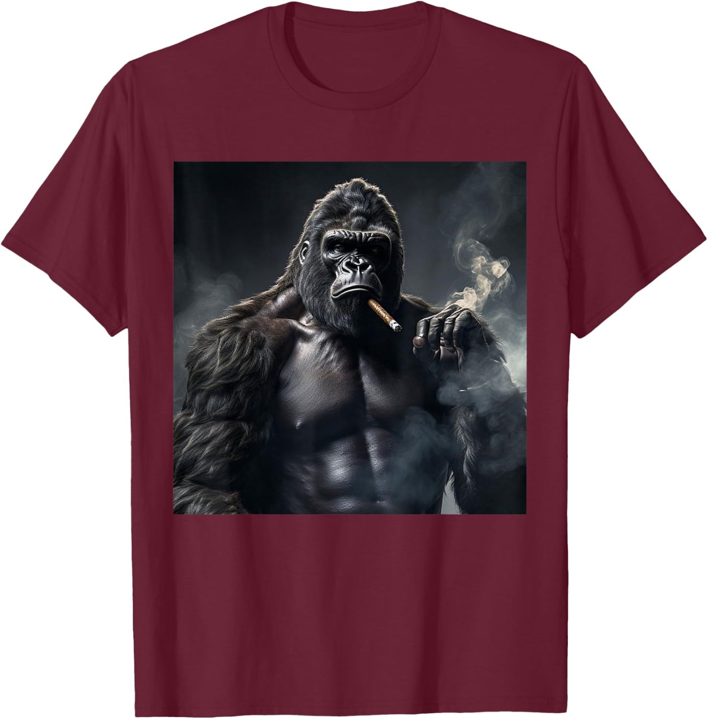 Funny Monkey Cigar Gorilla Smoking Cigarette Animal Lover T-Shirt - T-Shirt | Maroon