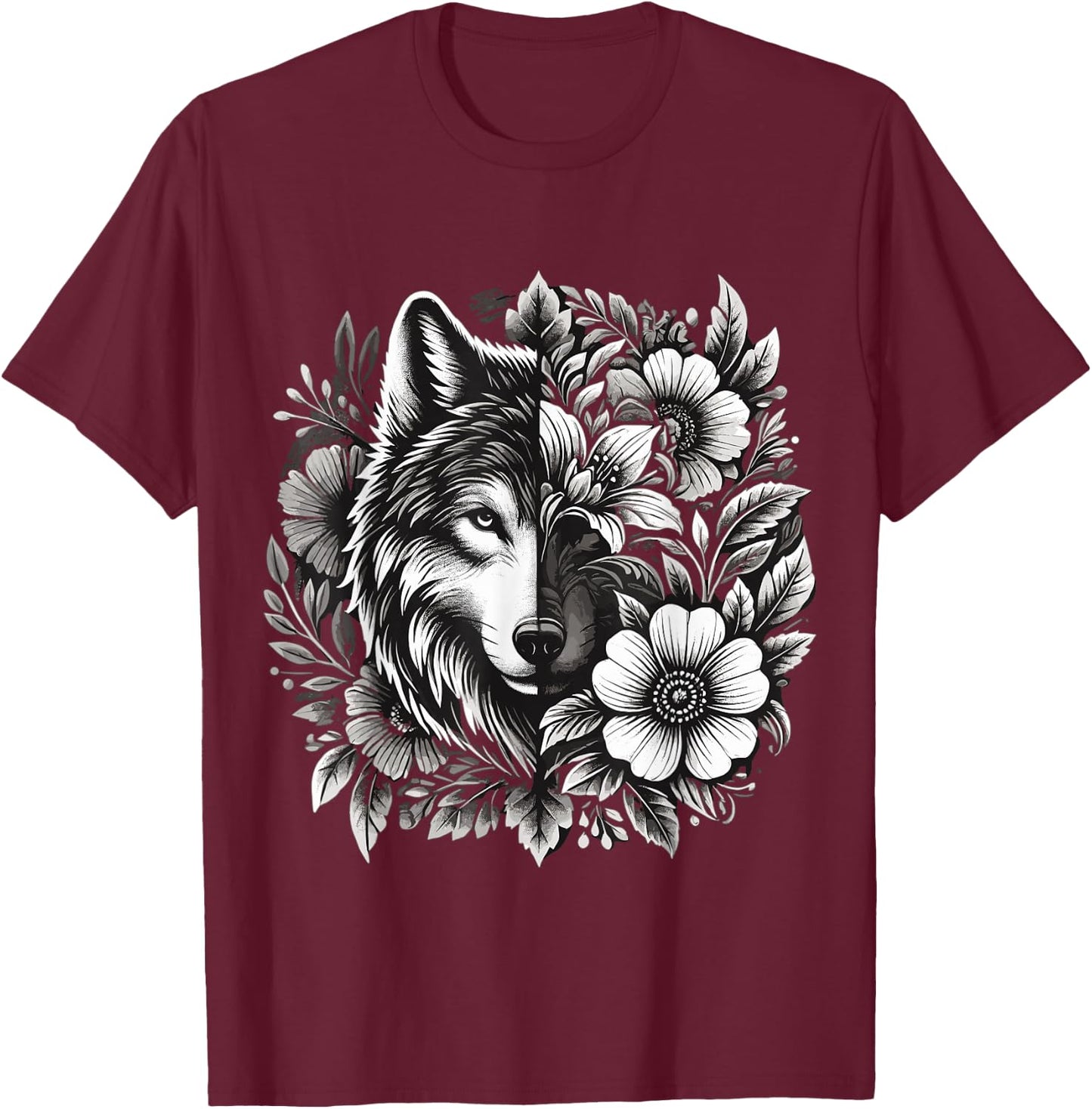 Floral Wolf T-Shirt - T-Shirt | Maroon