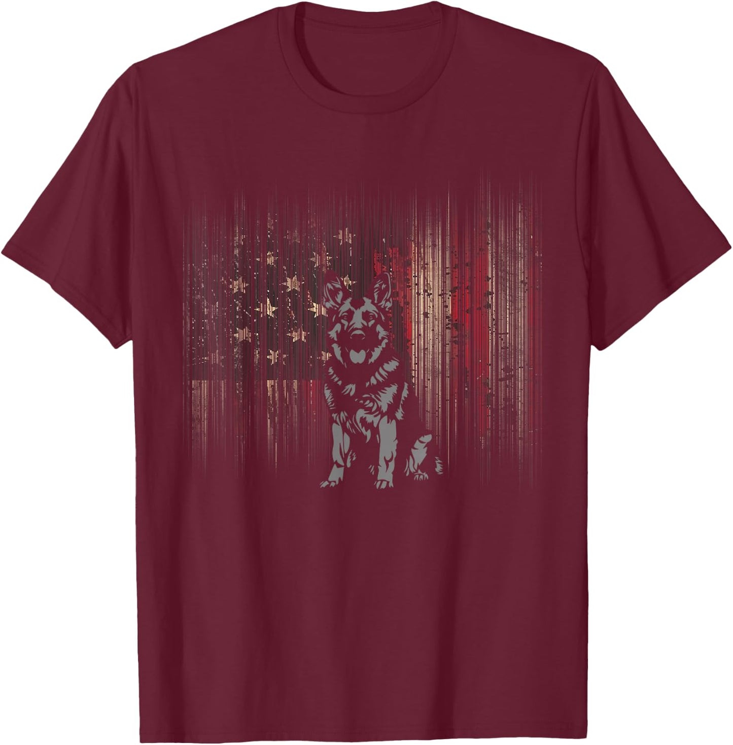 American Flag German Shepherd Dog T-Shirt - T-Shirt | Maroon