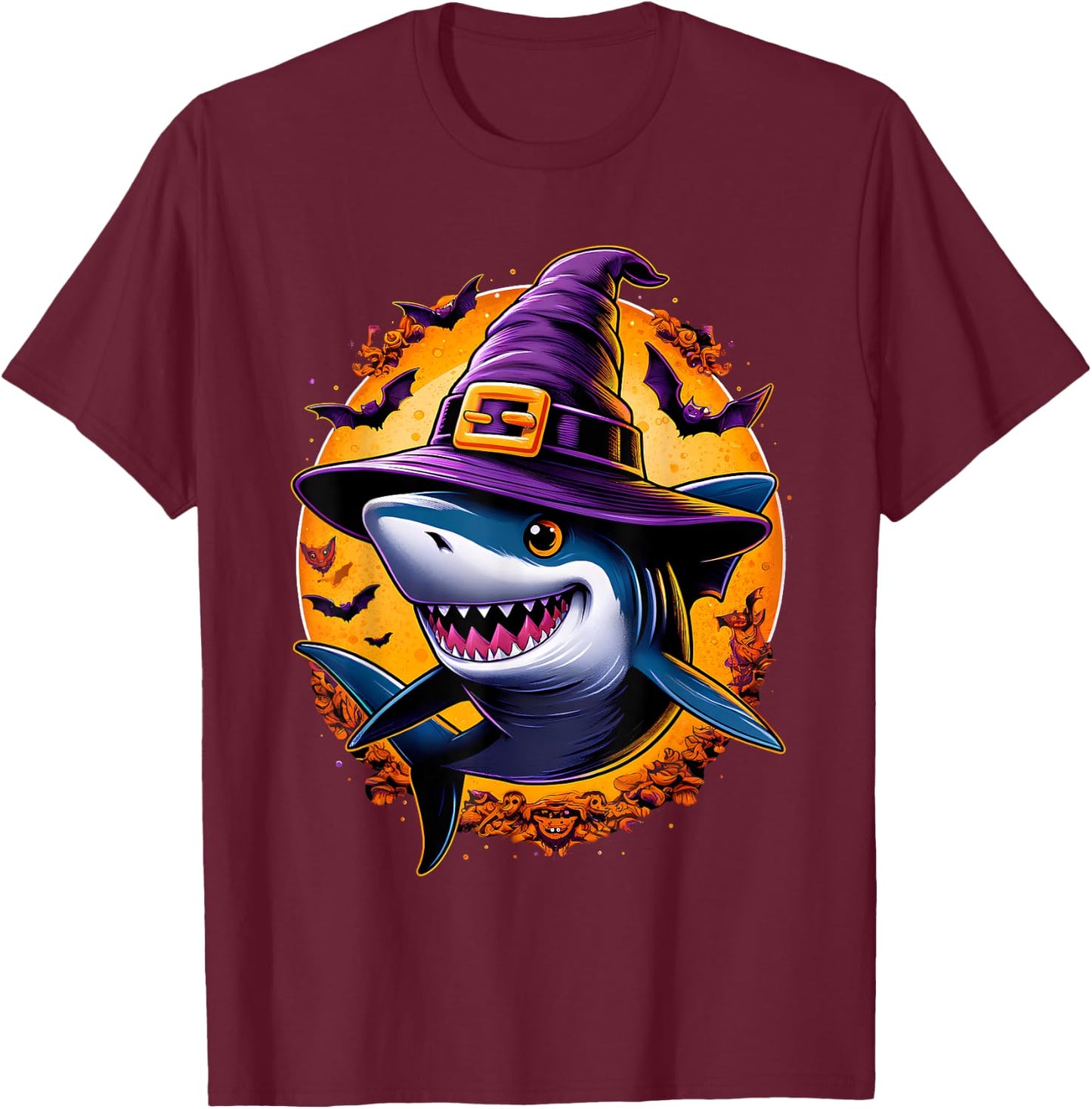 Shark Witch Funny Halloween Men Women Kids T-Shirt - T-Shirt | Maroon