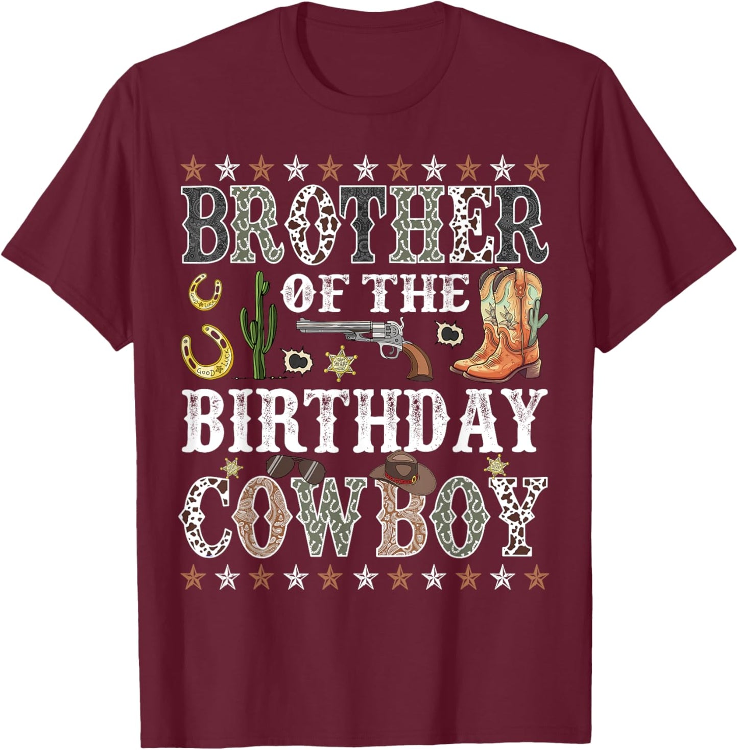 Brother Of The Birthday Cowboy Rodeo Brother T-Shirt - T-Shirt | Maroon