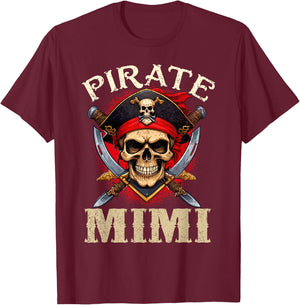 Pirate Mimi Skull Jolly Roger Halloween Pirate Family T-Shirt - T-Shirt | Maroon