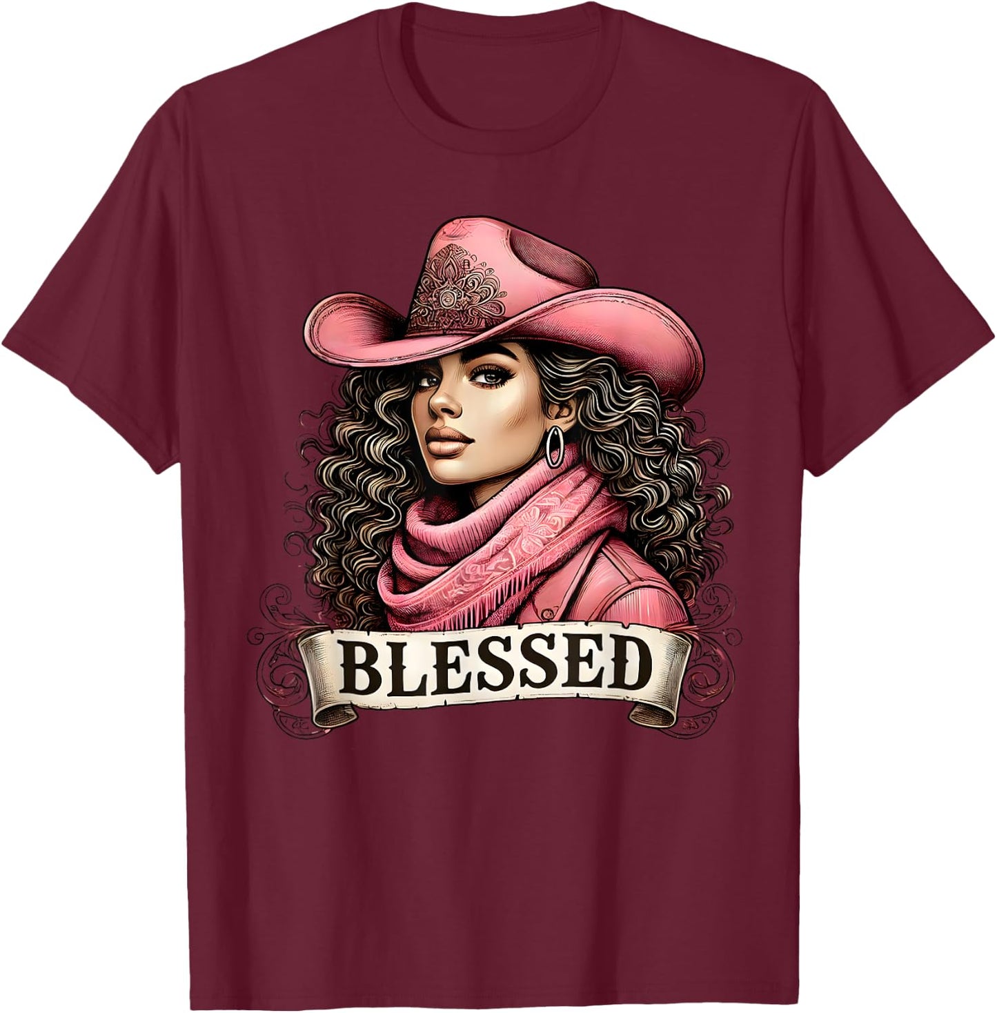 Blessed Black Cowgirl Christian Black Cowgirl Western Texas T-Shirt - T-Shirt | Maroon