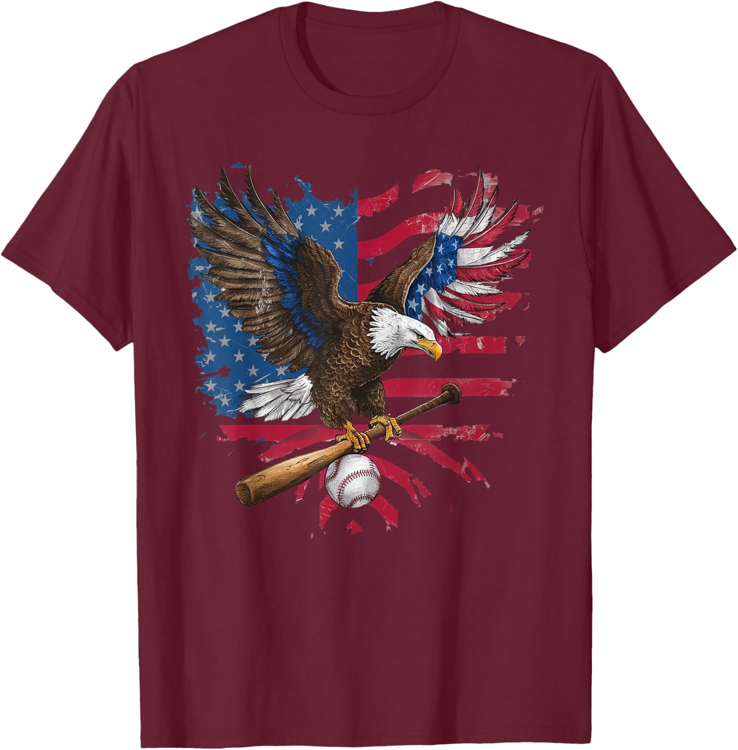 American Flag Baseball Player Bat Fan Catcher Pitcher USA Women Kids Men T-Shirt - T-Shirt | Maroon