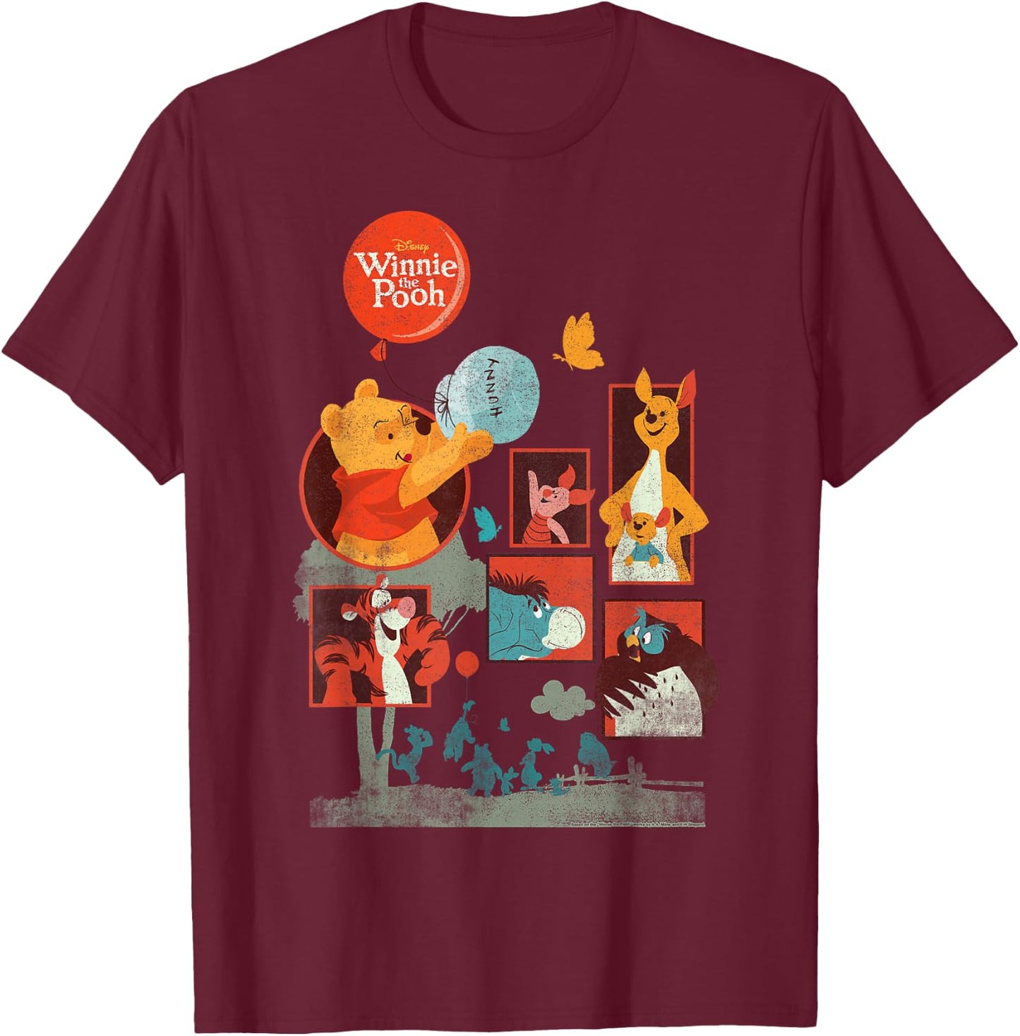 Disney Winnie The Pooh and Friends Panels Small T-Shirt - T-Shirt | Maroon