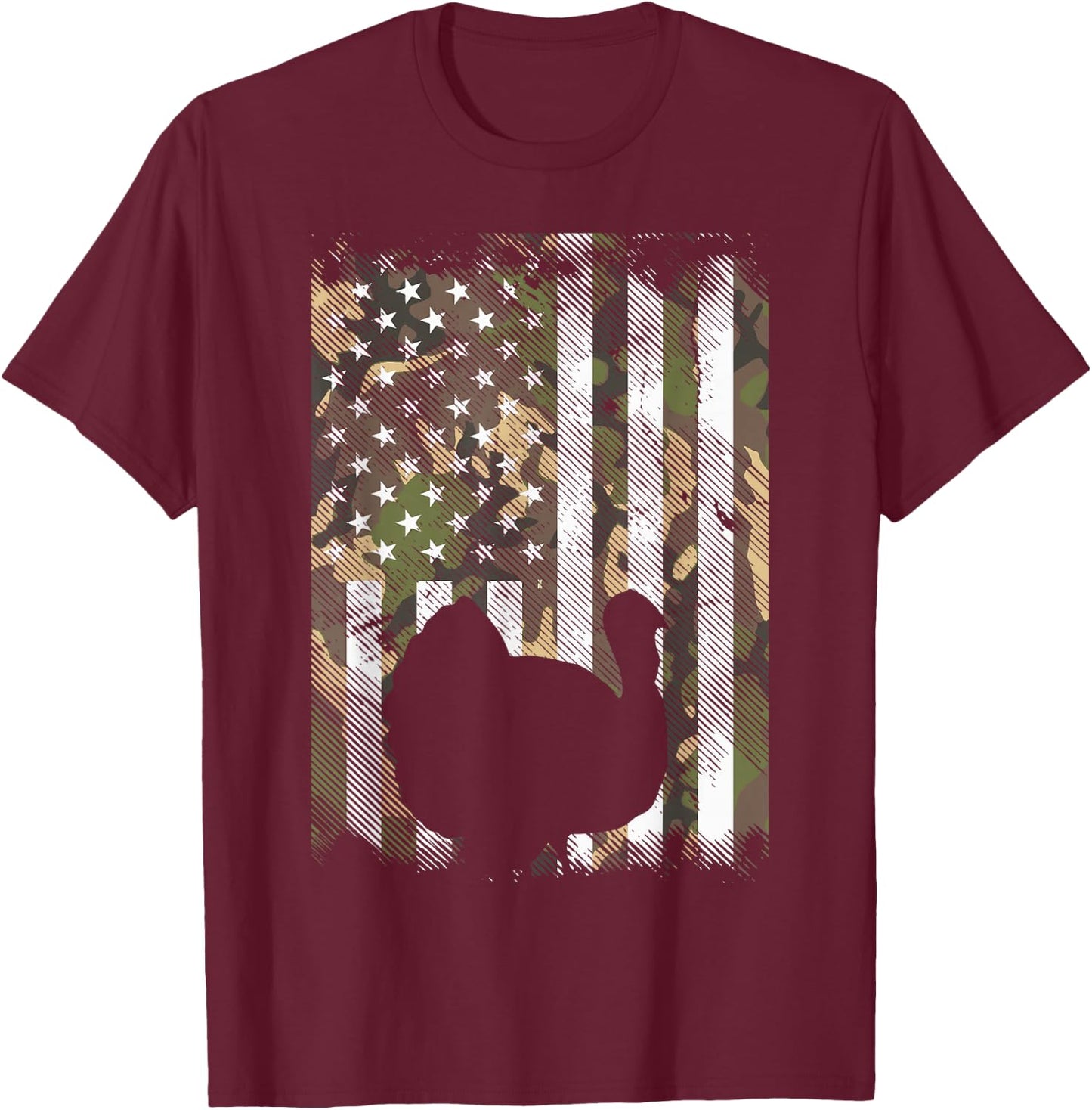 Camo US America Flag Turkey Day Hunting Thanksgiving Gift T-Shirt - T-Shirt | Maroon