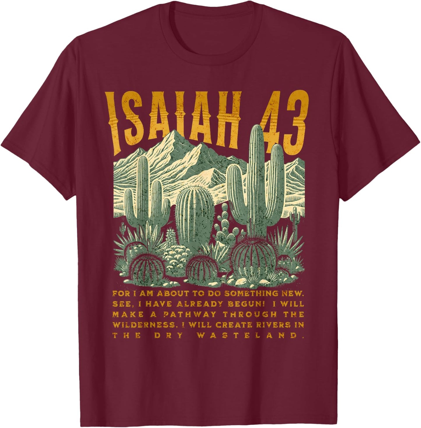 Boho Christian Bible Verse Trendy Jesus Southwest Cactus T-Shirt - T-Shirt | Maroon