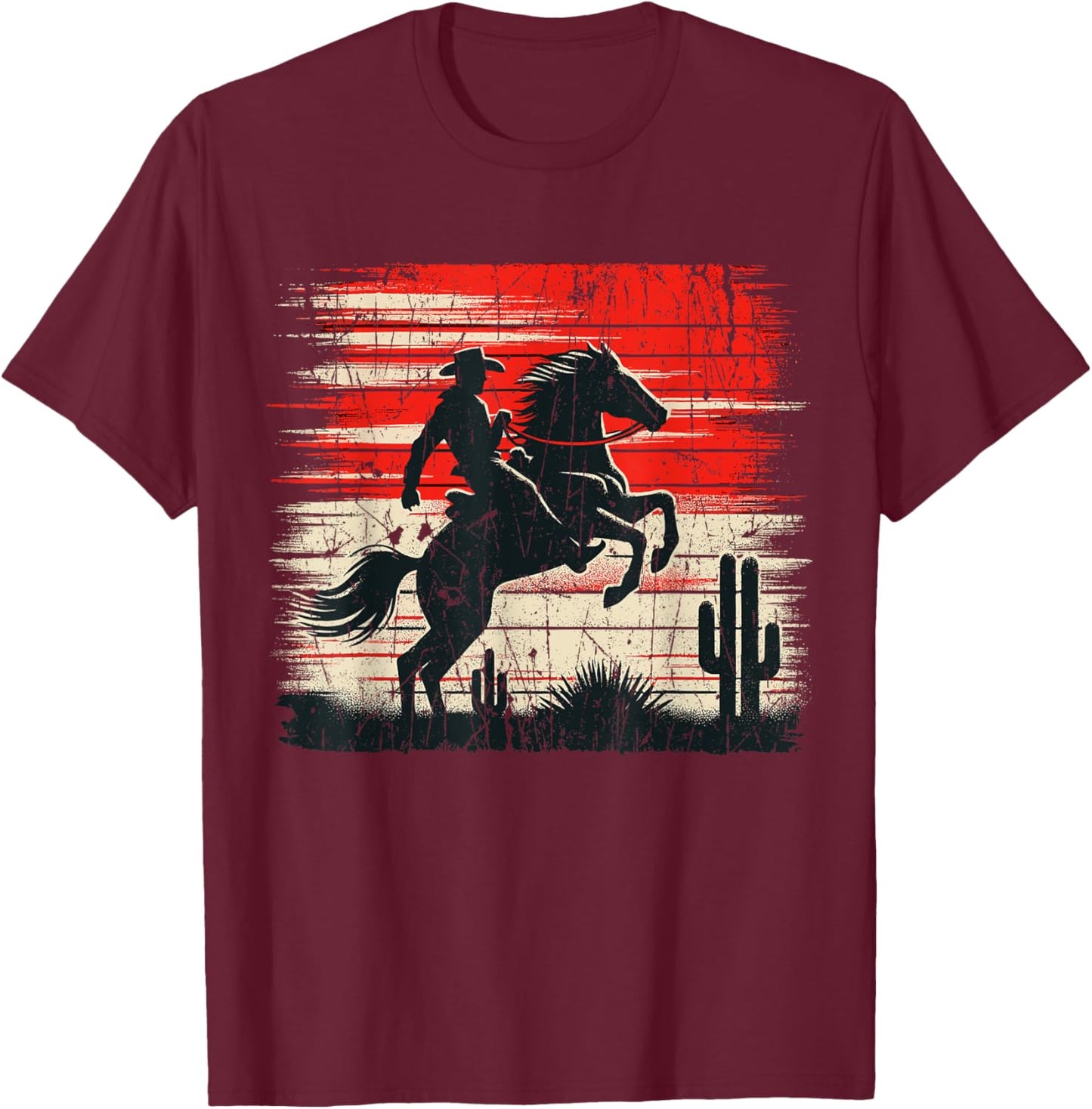 Horse Riding Western Rodeo Retro Cowboy T-Shirt - T-Shirt | Maroon