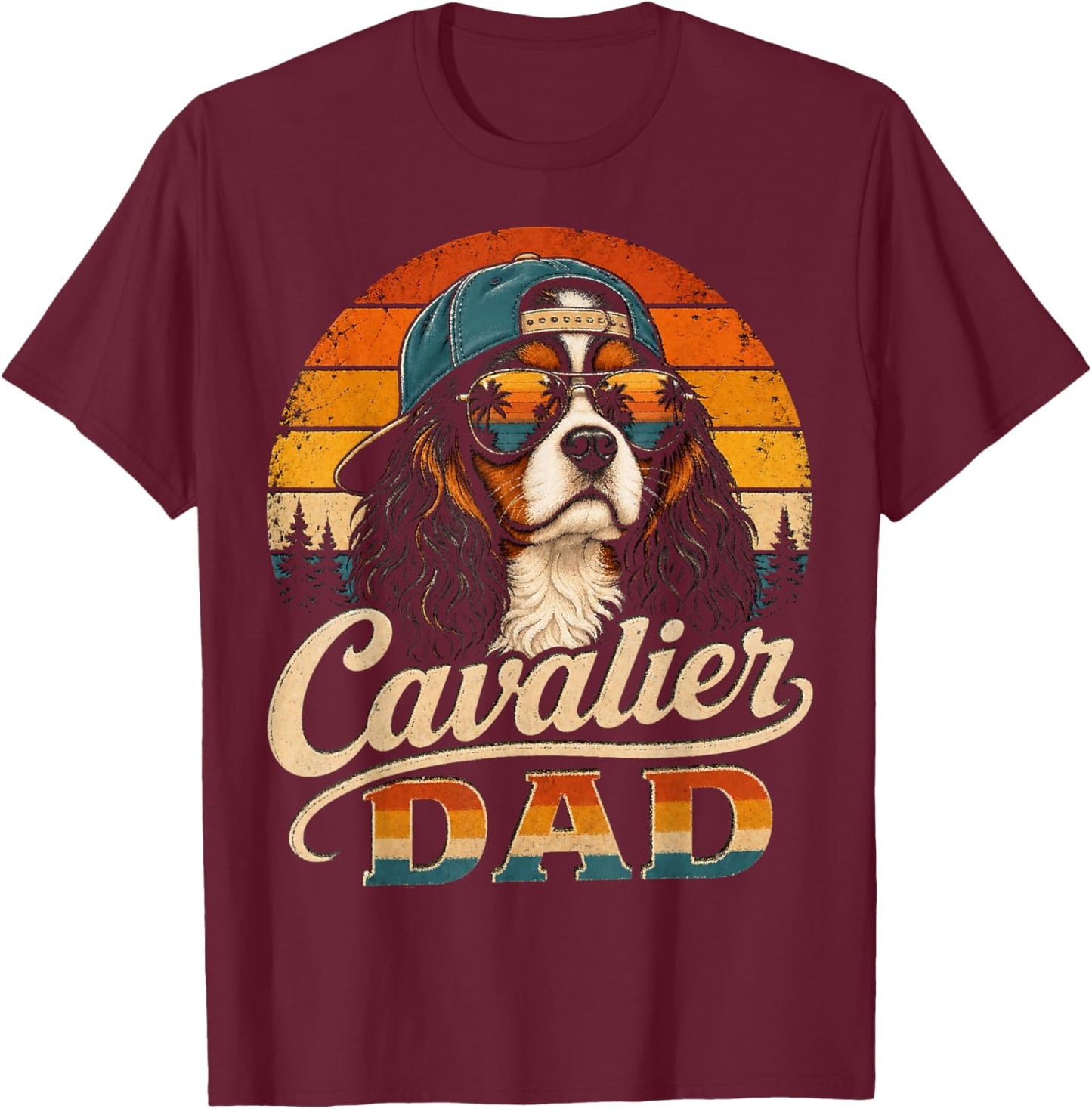 Cavalier Dad Vintage Cavalier King Charles Spaniel Dog Lover T-Shirt - T-Shirt | Maroon