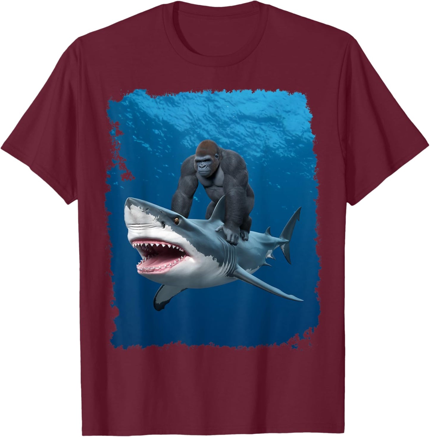 Funny Meme I Love Shark I Love Gorilla Weird T-Shirt - T-Shirt | Maroon
