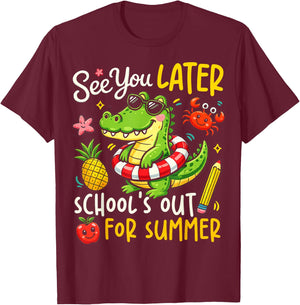 See You Later Last Day of School Alligator Summer Retro Vibe T-Shirt - T-Shirt | Maroon