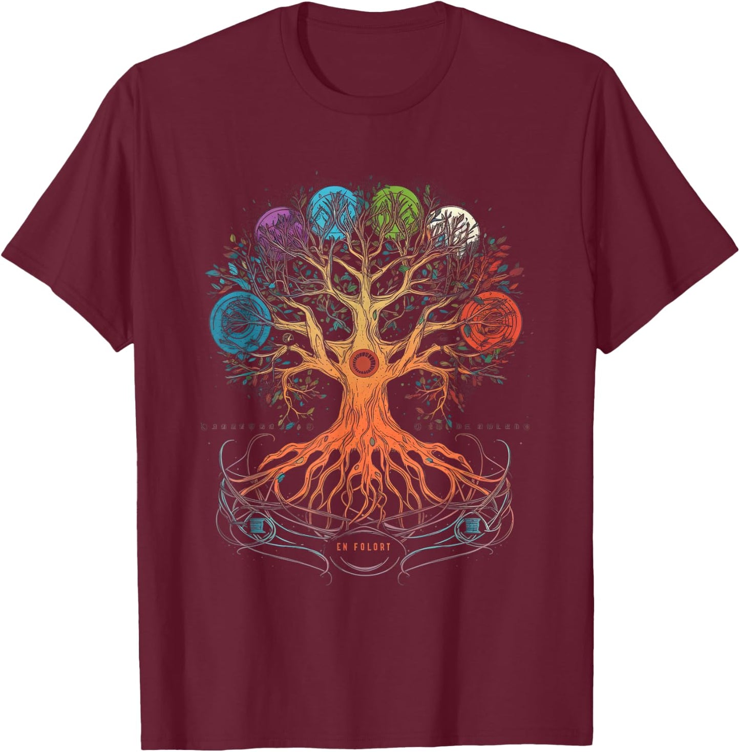 Yggdrasil Tree of Life with Moon Phases T-Shirt - T-Shirt | Maroon
