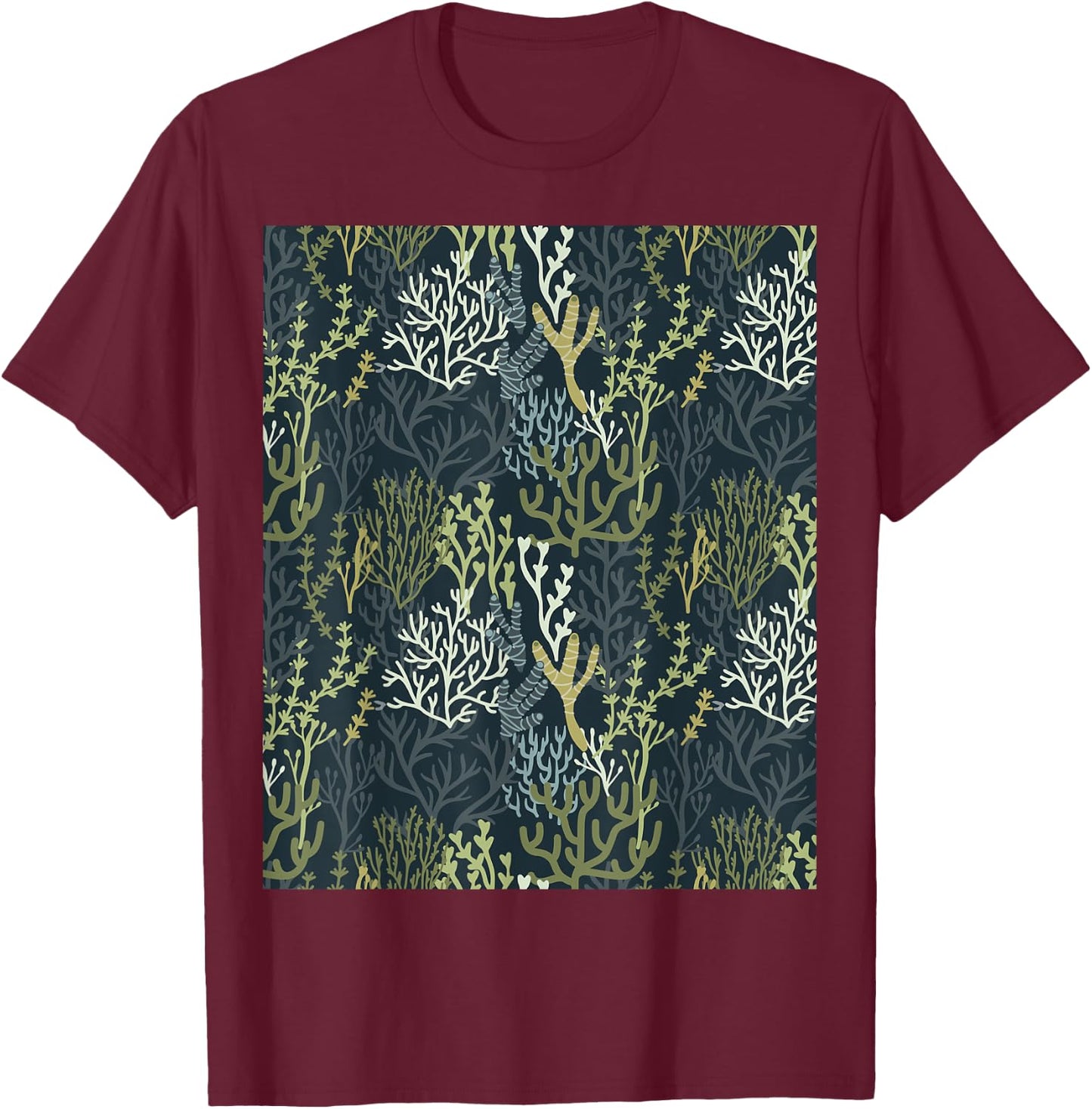 Coastal Grandma Beachy Green Coral Reef Pattern Men Women T-Shirt - T-Shirt | Maroon