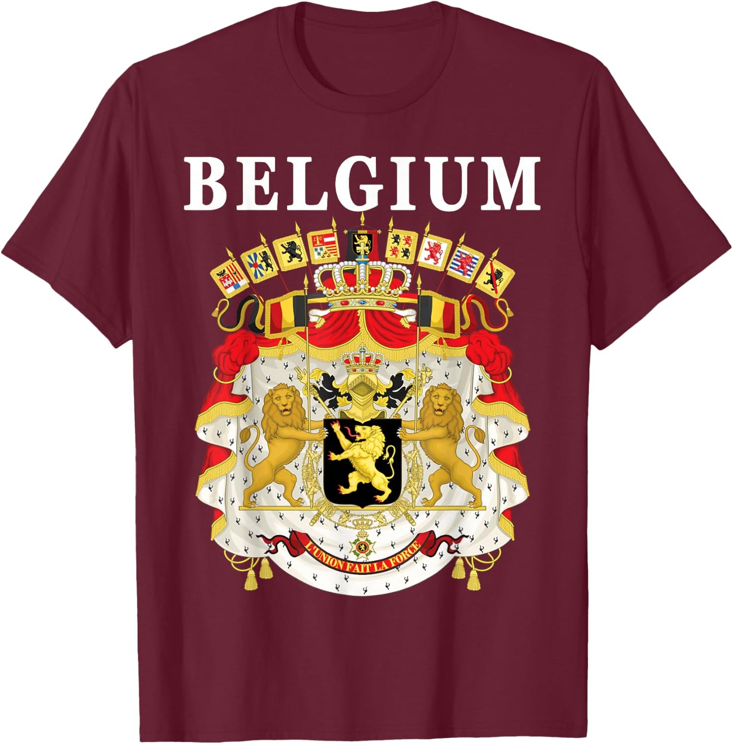 Belgium Emblem Design - National Belgian Coat of Arms T-Shirt - T-Shirt | Maroon