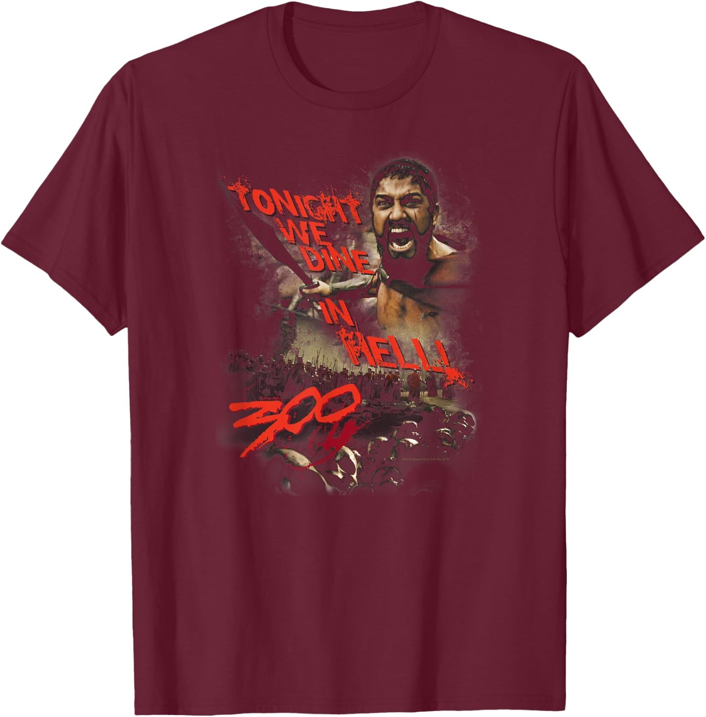 Warner Bros. 300 Movie Dine in Hell -Adults Black Cotton Blend T-Shirt - T-Shirt | Maroon