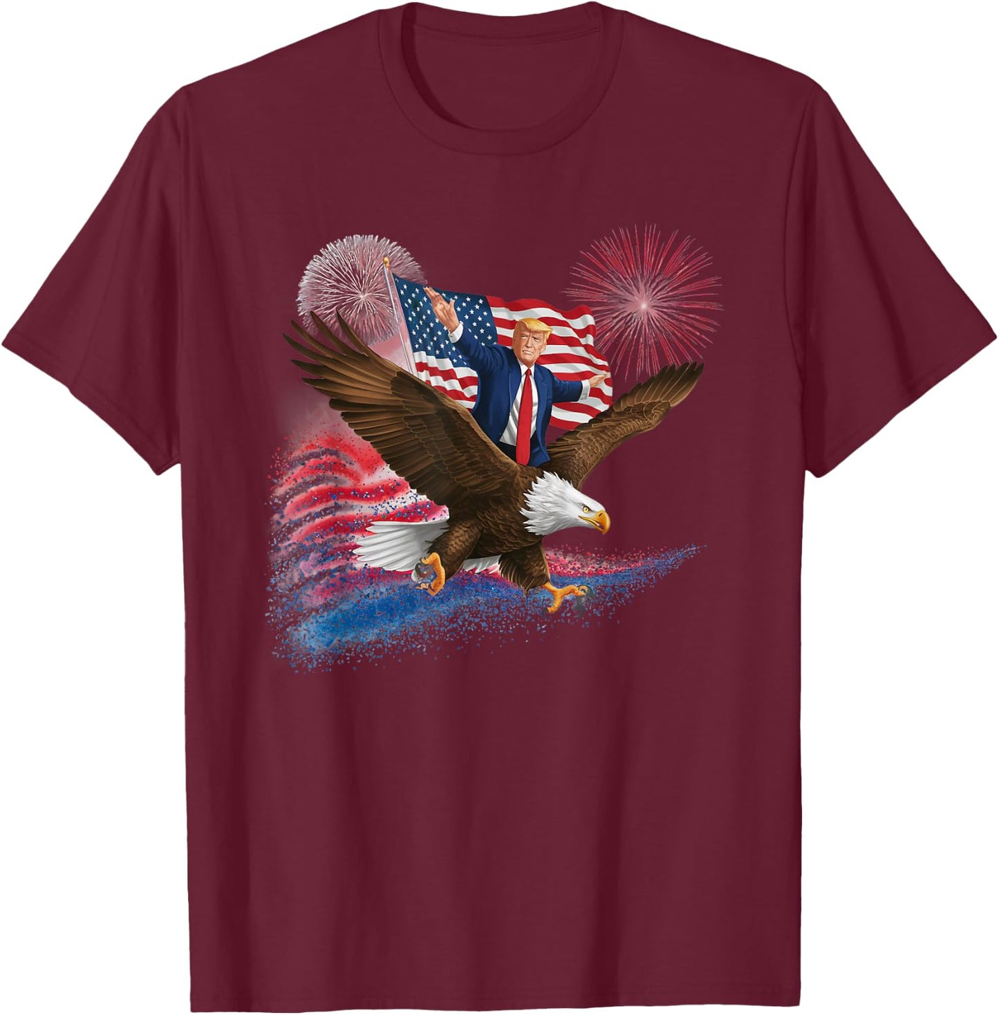 Patriotic Trump Bald Eagle American Pride USA Flag July 4th T-Shirt - T-Shirt | Maroon