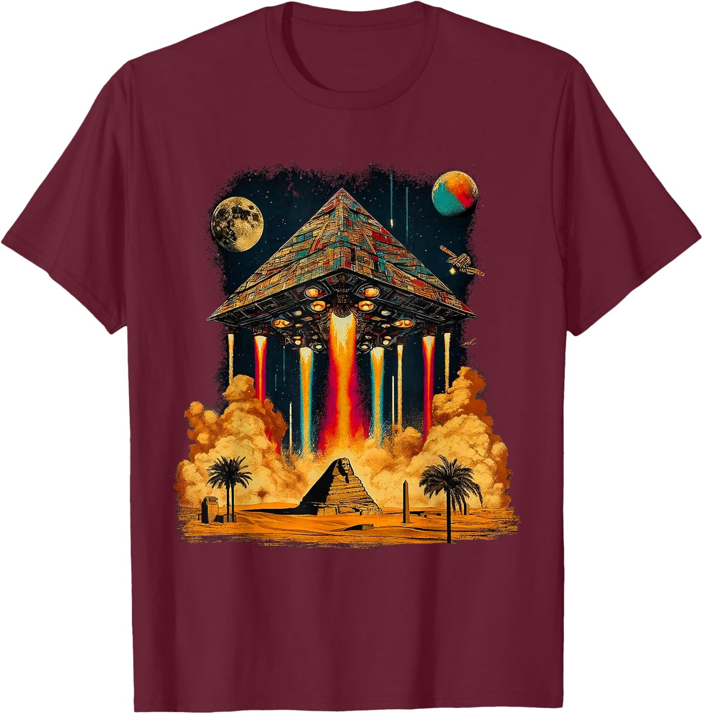 UFO Ancient Alien Pyramid Spaceship ancient astronaut T-Shirt - T-Shirt | Maroon