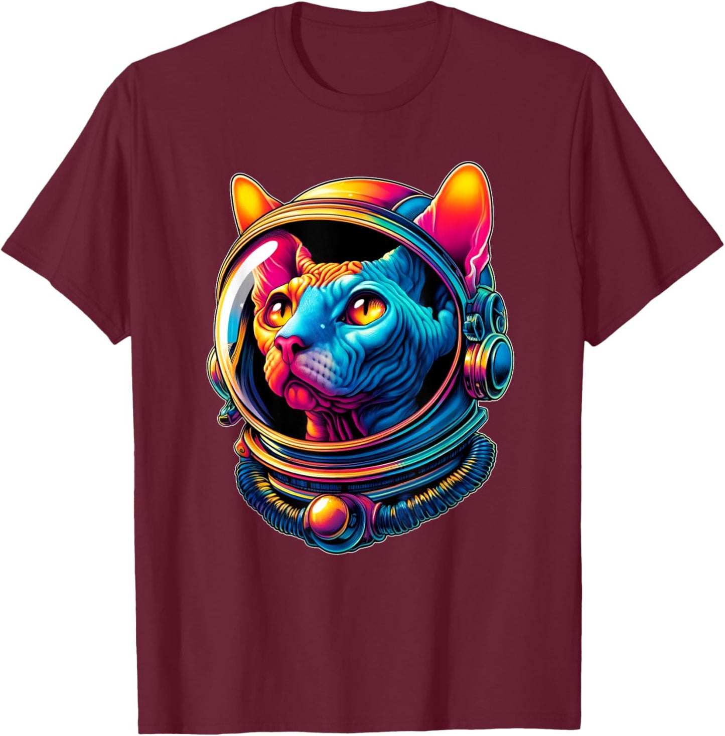Astronaut Hairless Sphynx Cat Colorful Women Girls Kids T-Shirt - T-Shirt | Maroon