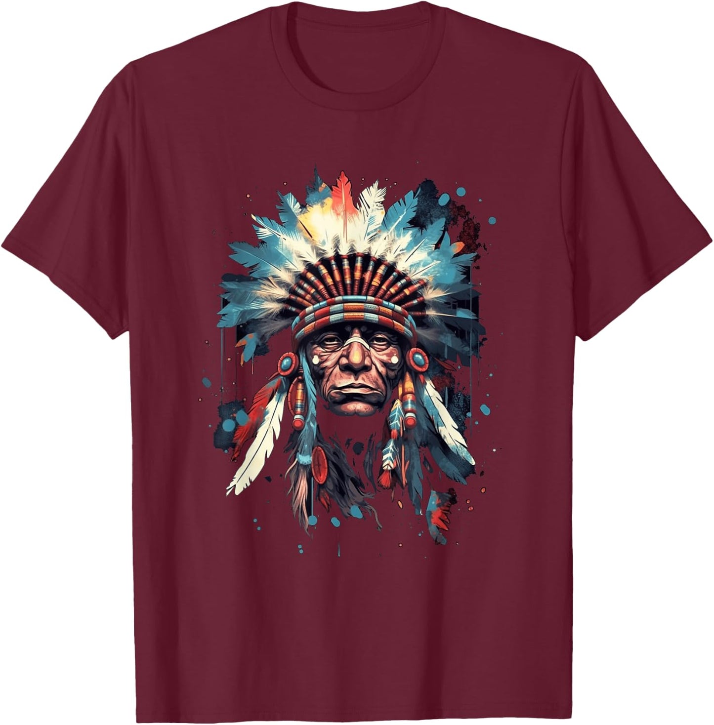 Native American Indian Headdress Traditional Art Men Women T-Shirt - T-Shirt | Maroon