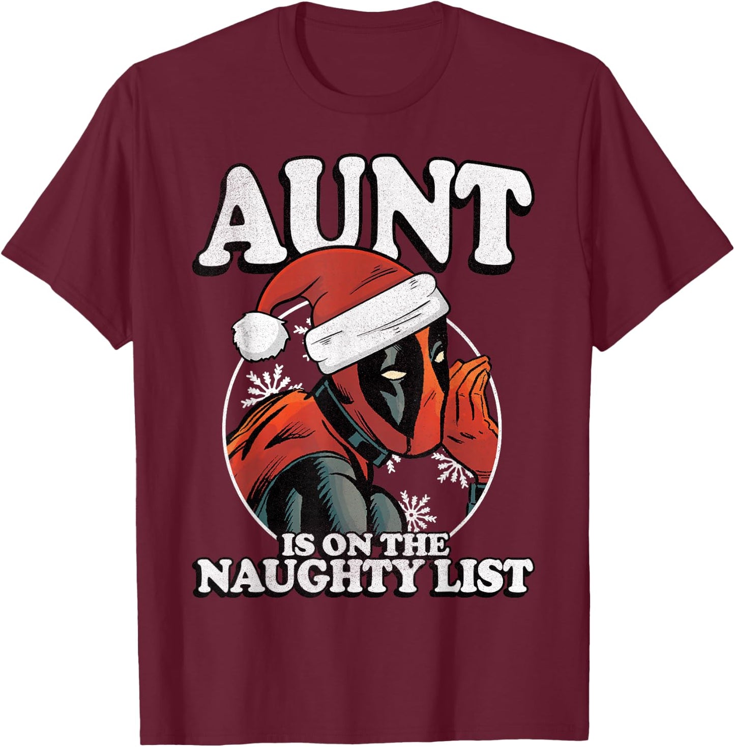 Marvel Deadpool Aunt On The Naughty List T-Shirt - T-Shirt | Maroon