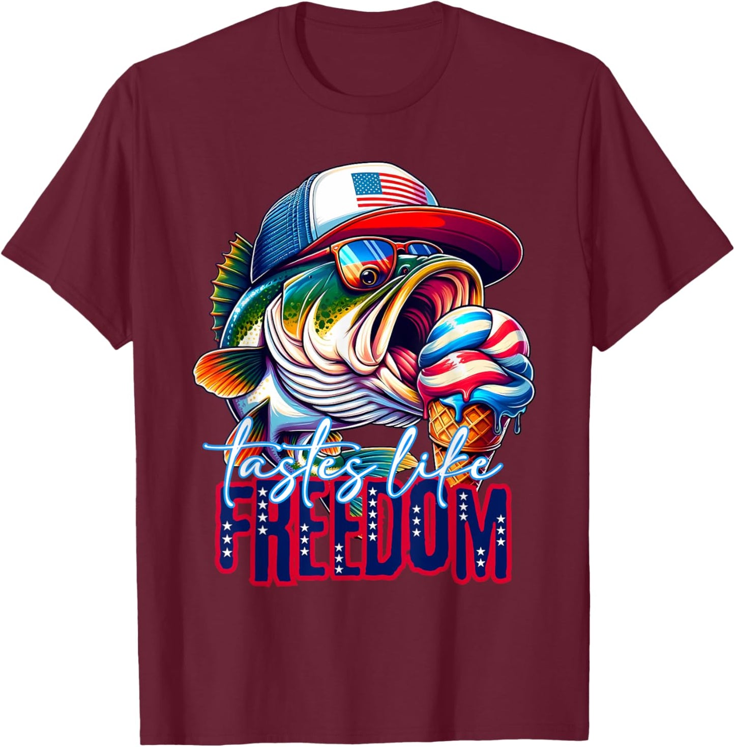 Tastes Like Freedom Bass Fishing Large Mouth Bass Fisherman T-Shirt - T-Shirt | Maroon