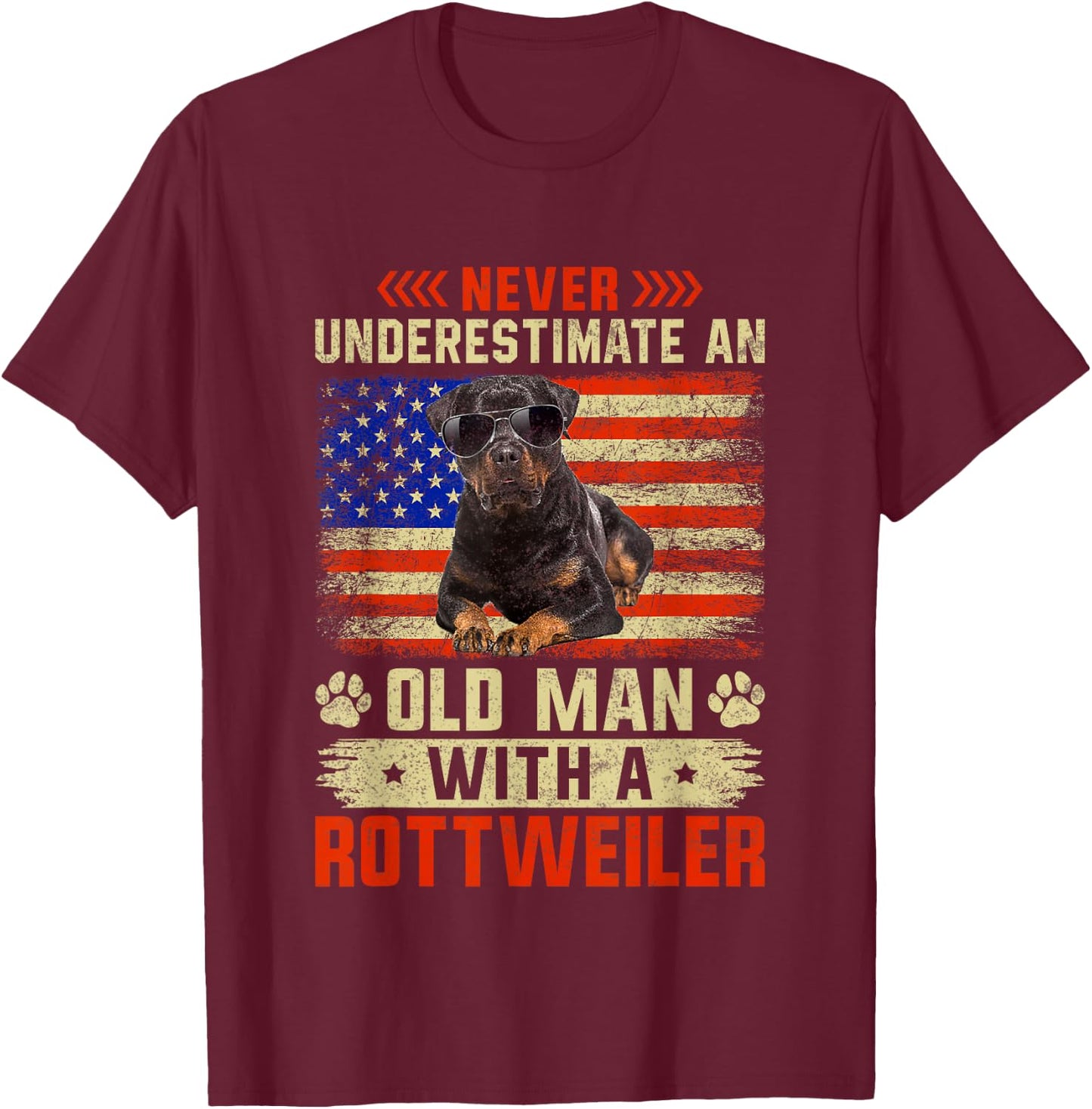 Grandpa Father Dog - Never Underestimate Old man Rottweiler T-Shirt - T-Shirt | Maroon