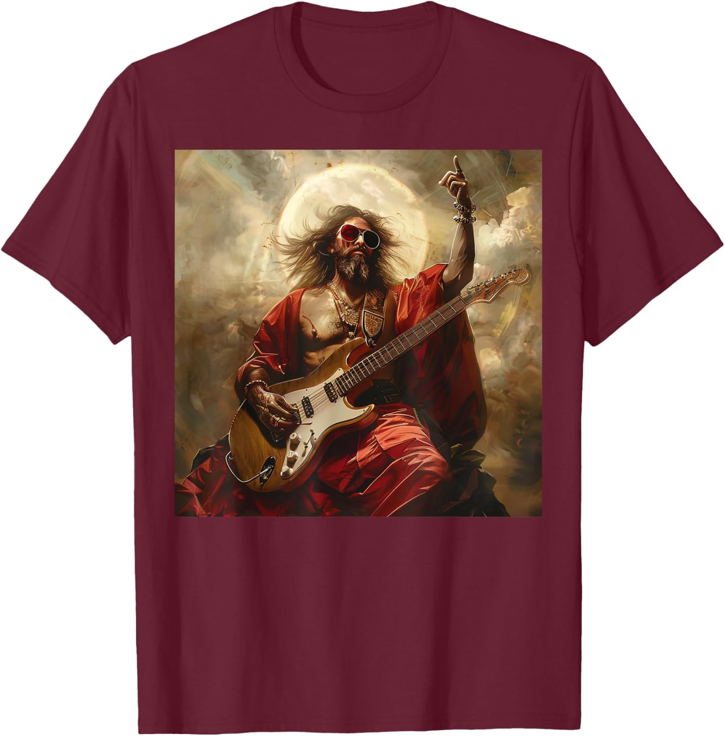 Heavy Metal Jesus Christ Guitar T-Shirt - T-Shirt | Maroon