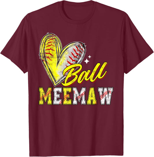 Funny Ball Meemaw Softball Baseball Meemaw T-Shirt - T-Shirt | Maroon