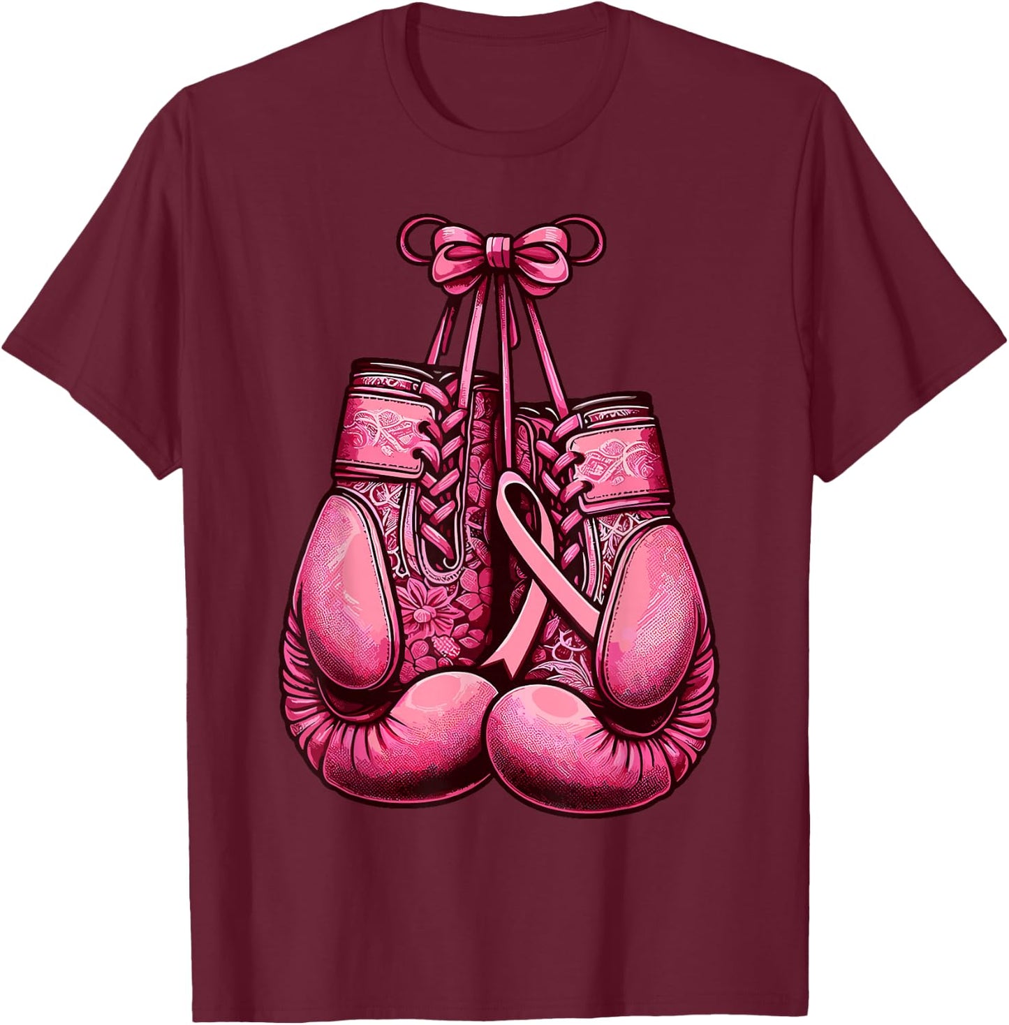 Breast Cancer Boxing Glove Pink Ribbon Awareness Fight Women T-Shirt - T-Shirt | Maroon