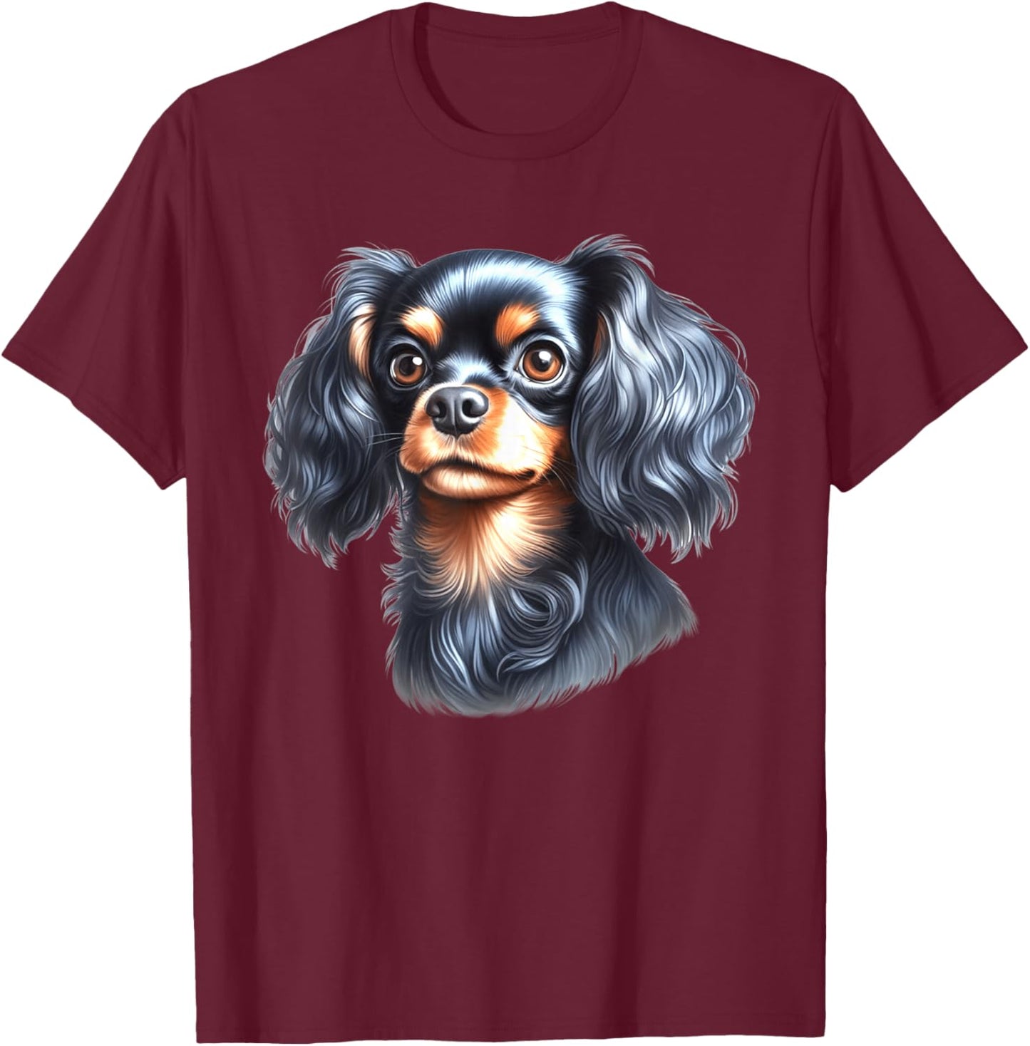English Toy Spaniel Dog Portrait T-Shirt - T-Shirt | Maroon