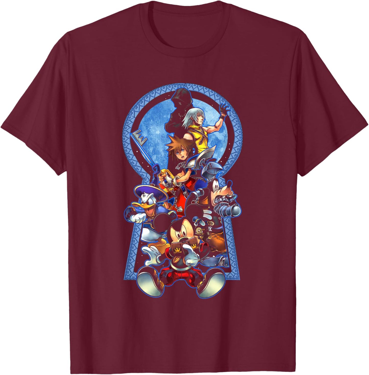 Disney Kingdom Hearts Key To The Kingdom Group Shot Poster T-Shirt - T-Shirt | Maroon
