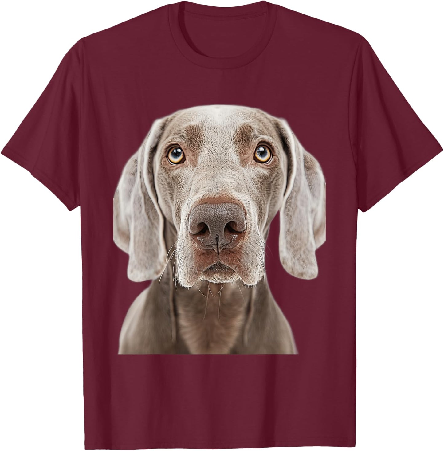 Weimaraner Face Design -Adults Kids Black Small Classic Fit Short Sleeve T-Shirt - T-Shirt | Maroon