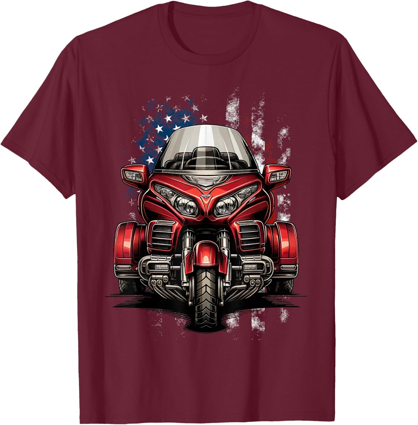 Motorcycle Trike American Patriotic MotorTrike US Flag Trike T-Shirt - T-Shirt | Maroon