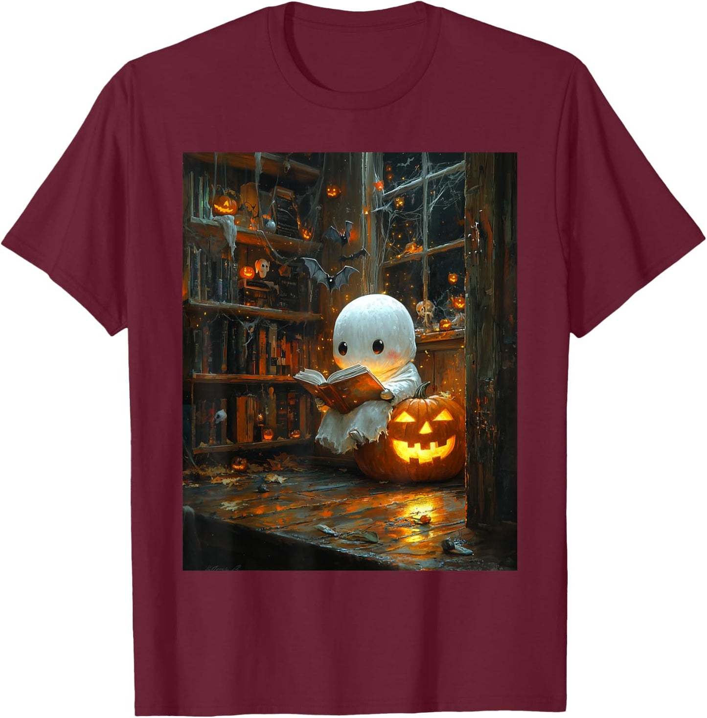 Halloween Girls Design Ghost Book Boys Spooky Kids Halloween T-Shirt - T-Shirt | Maroon