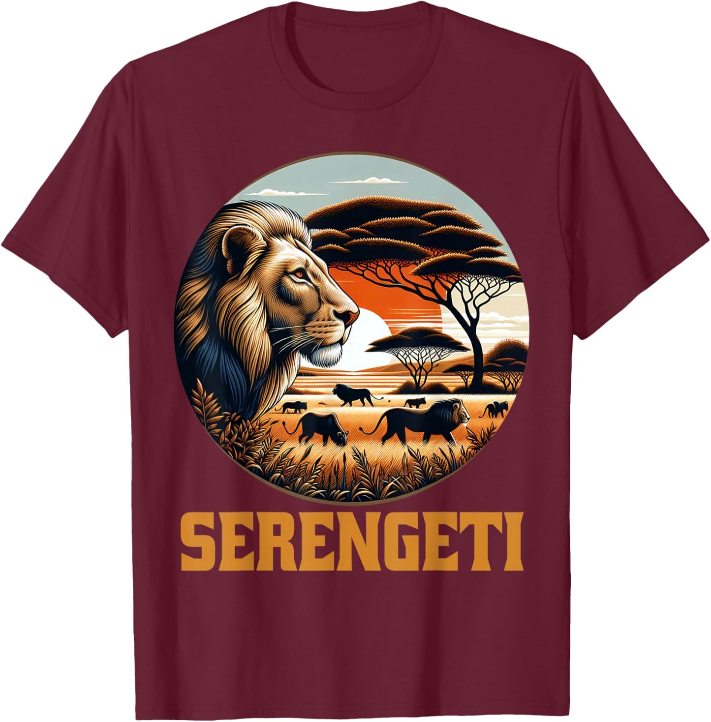 Serengeti National Park African Lion Safari Tanzania T-Shirt - T-Shirt | Maroon