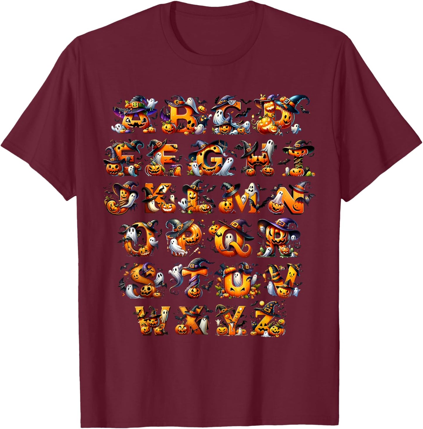 Spooky Halloween Alphabet ABCs Kindergarten Teacher Kids T-Shirt - T-Shirt | Maroon