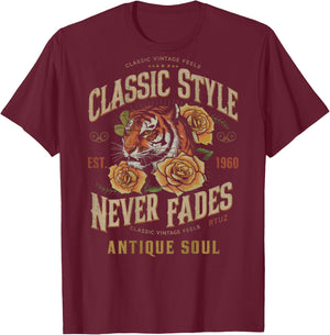 Hip Hop Vintage Retro Urban Y2K Back Print Streetwear Tiger T-Shirt - T-Shirt | Maroon