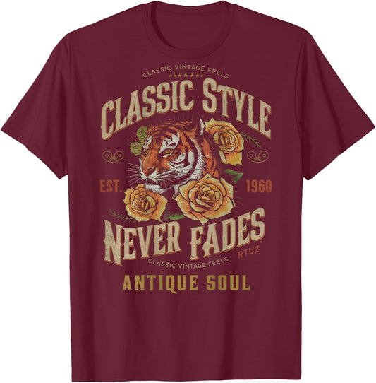 Hip Hop Vintage Retro Urban Y2K Back Print Streetwear Tiger T-Shirt - T-Shirt | Maroon