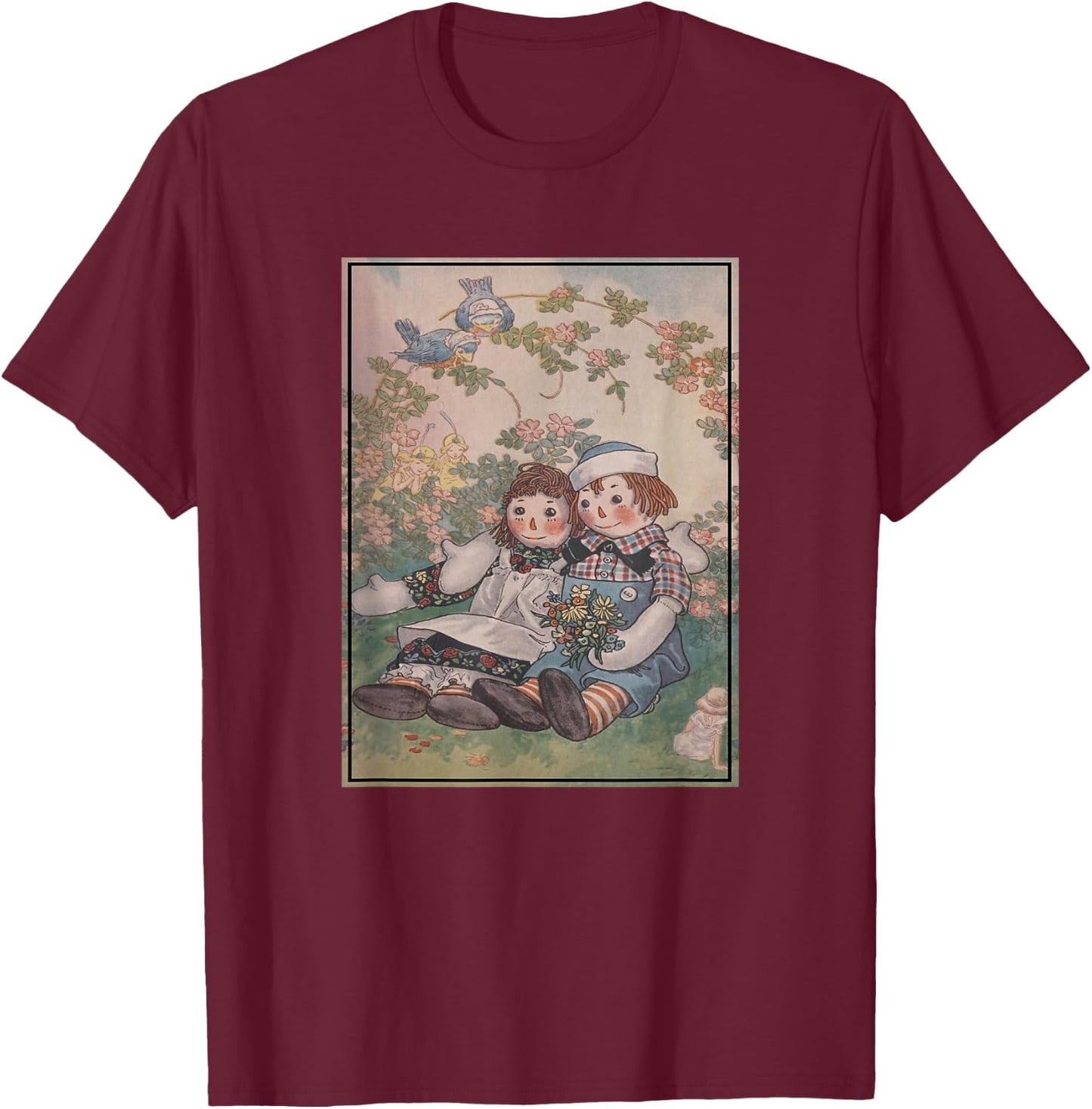 Raggedy Ann & Andy in The Flower Garden T-Shirt - T-Shirt | Maroon