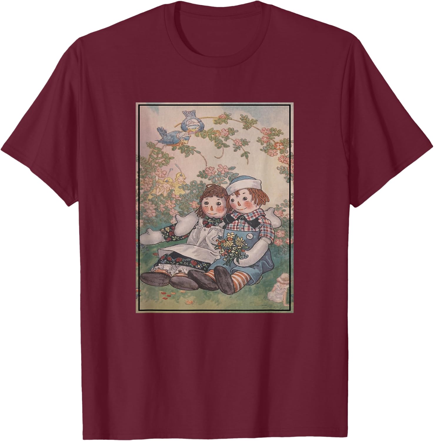 Raggedy Ann & Andy in The Flower Garden T-Shirt - T-Shirt | Maroon