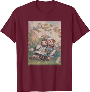 Raggedy Ann & Andy in The Flower Garden T-Shirt - T-Shirt | Maroon